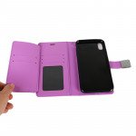 Wholesale iPhone Xr 6.1in Multi Pockets Folio Flip Leather Wallet Case with Strap (Purple)